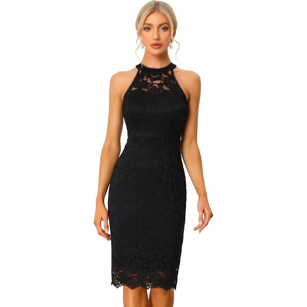 Women's Sleeveless Lace Sheath Dress Formal Cocktail Party Wedding Guest